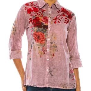 T3-Vintage Goa Dusty Pink Button Down Embroidered Blouse- NWT Size XL
